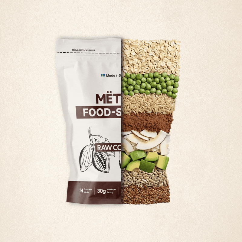 MËTTA food shakes gif featuring all flavors & the ingredients included in them. caffe latte, smoothiebowl, bana & peanut, raw cocoa, carrot & ginger.