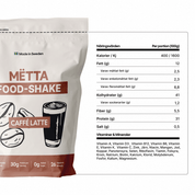 Nutritional values for MËTTA Food Shake Caffè Latte, written in Swedish.