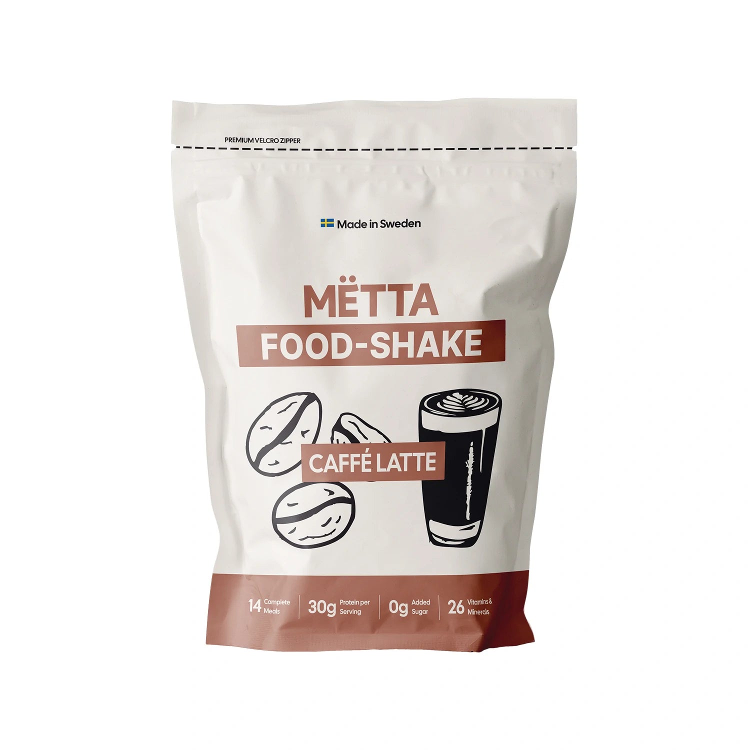 mëtta food shake original caffe latte product image with white background.  