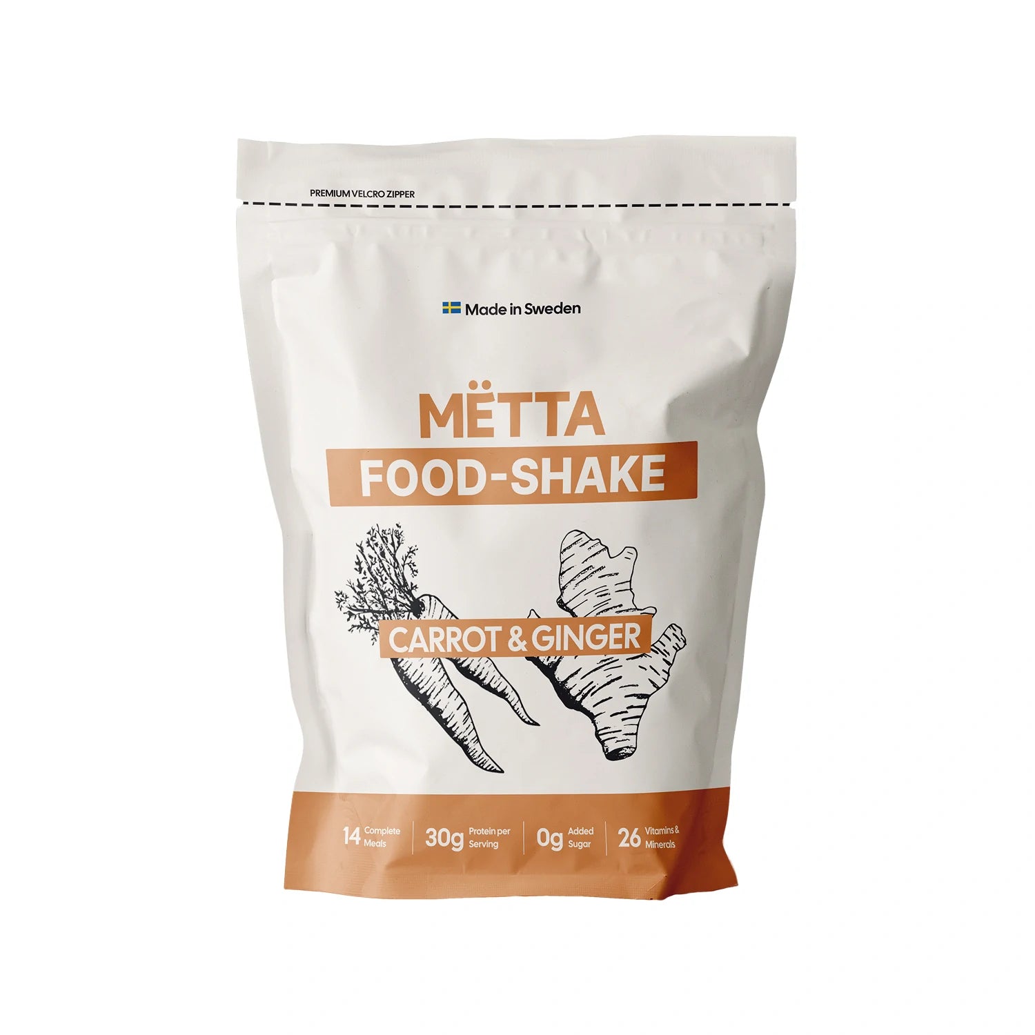 mëtta food shake original carrot & ginger product image with white background.  