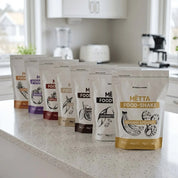 Featuring MËTTA food shakes in all flavors (banana & peanut, unsweetened oats, Raw cocoa, caffe latte, apple & cinnamon, Smoothiebowl, Carrot & ginger)