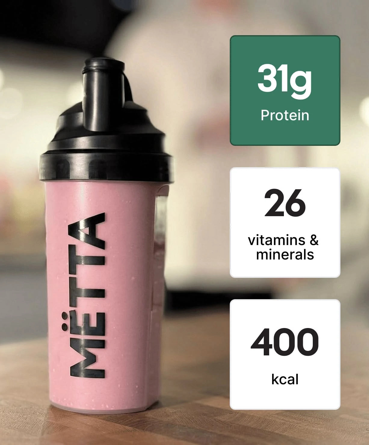 Mëtta food shake original smoothiebowl shaker with highlighted product information 
