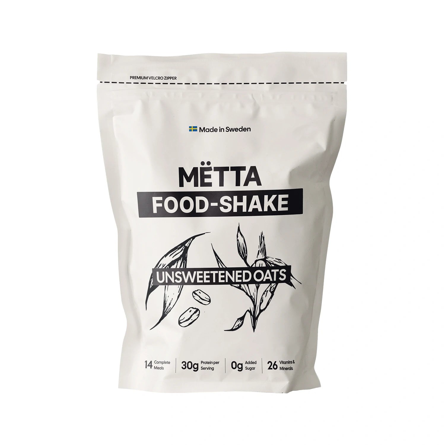 mëtta food shake original unsweetened oats product image with white background.  