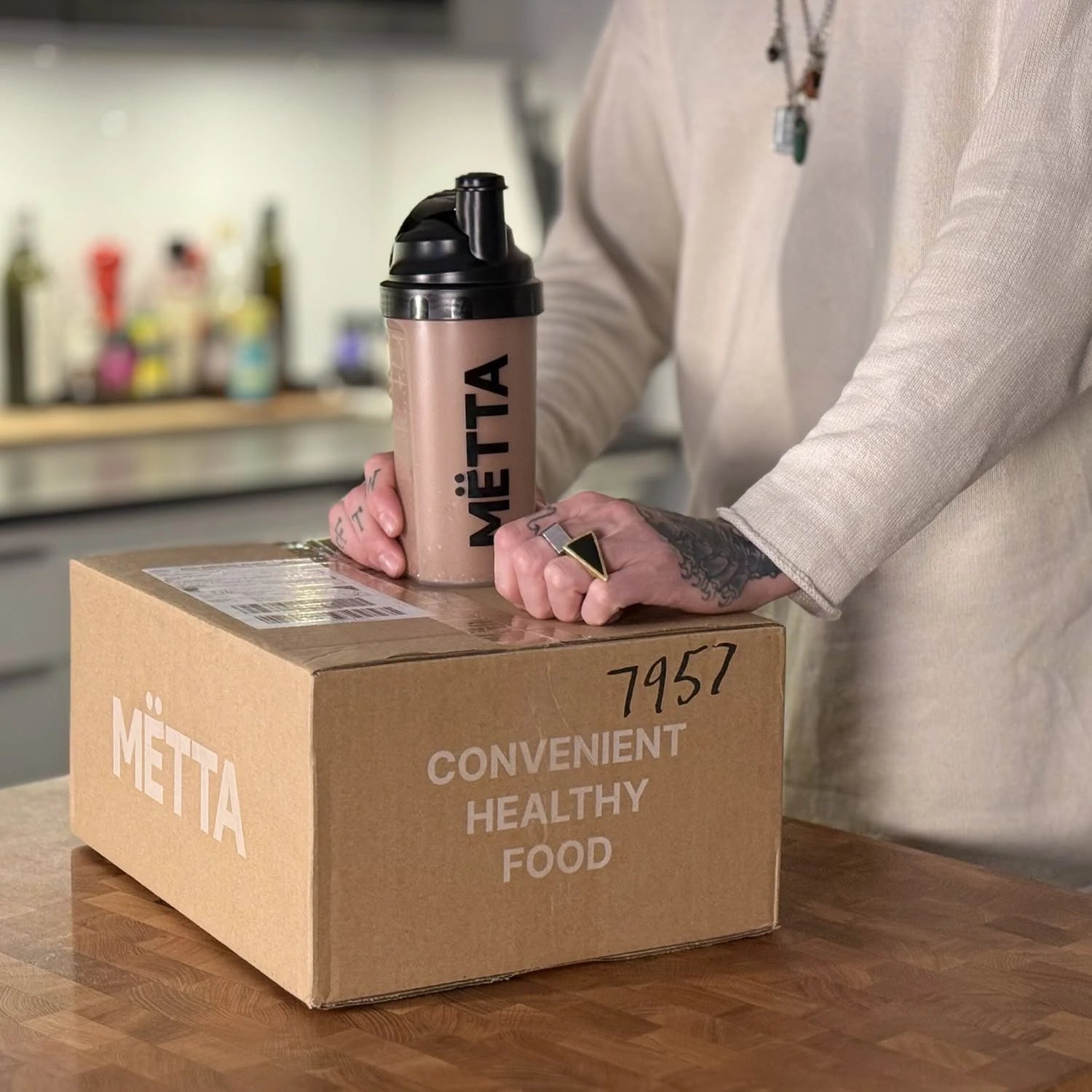 A pictuire featuring MËTTA package, MËTTA shaker.